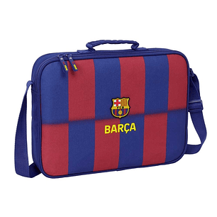 Safta F.C.Barcelona Maletin con Cremallera de 6L - Bandolera Ajustable - Asa de Mano Forrada - Fondo Semirigido Extraible - 38x28x6cm - Color Rojo y A
