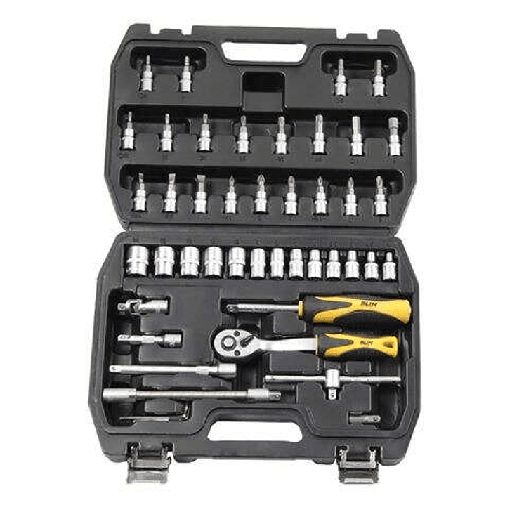 Blim Herramientas de 1/4 - Juego de Vasos y Accesorios - 13 Vasos: 4, 45, 5, 55, 6, 7, 8, 9, 10, 11, 12, 13, 14mm - Chicharra de 72 Dientes - Barras d 1