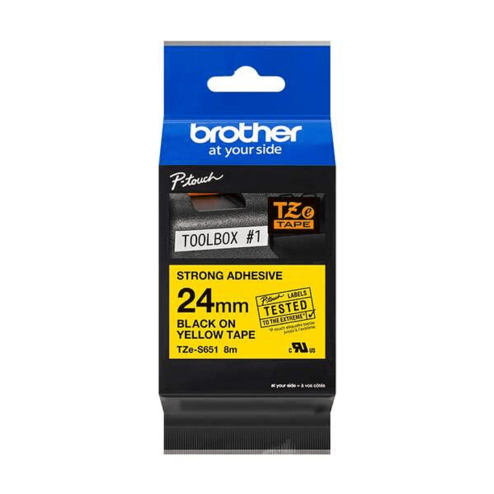 Brother TZeS651 Cinta Laminada Super Adhesiva Original de Etiquetas - Texto negro sobre fondo amarillo - Ancho 24mm x 8 metros 1