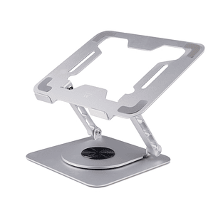 Ewent Soporte de Sobremesa para Portatil - Aluminio - Rotacion 360 - Ajustable - Base Antideslizante - Ajustable - Plegable - Color Plateado/Gris