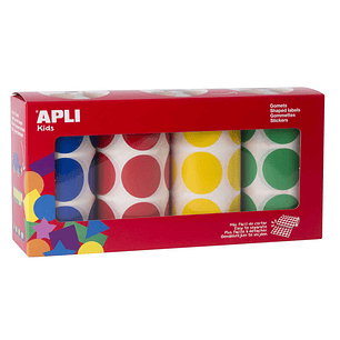Apli Gomets Redondos Ø 33mm - Pack de 4 Rollos con 2832 Gomets - Adhesivo Permanente - Ideal para Desarrollar Habilidades en Guarderias