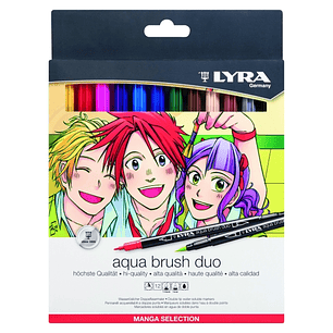 Lyra Aqua Brush Duo Manga Pack de 12 Rotuladores de Pincel - Redondo - Doble Punta - Pincel y Punta Fina - Colores Surtidos