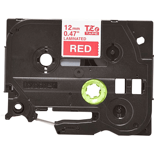 Brother TZe435 Cinta Laminada Original de Etiquetas - Texto blanco sobre fondo rojo - Ancho 12mm x 8 metros