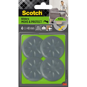 Scotch Move and Protect Flex Pack de 4 Patines Deslizantes Adhesivos - Diametro de 40mm - Soporta hasta 300kg - Color Gris