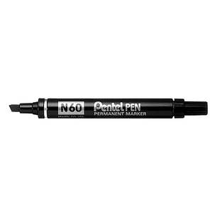 Pentel Pen N60 Rotulador Permanente - Punta Biselada Resistente y Duradera - Resistente a Agua y Luz - Color Negro