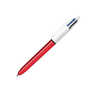 Bic 4 Colours Shine Boligrafo de Bola Retractil - Punta de 1mm - Trazo de 0.4mm - Tinta con Base de Aceite - Cuerpo Rojo Metalizado/Blanco - 4 Colores