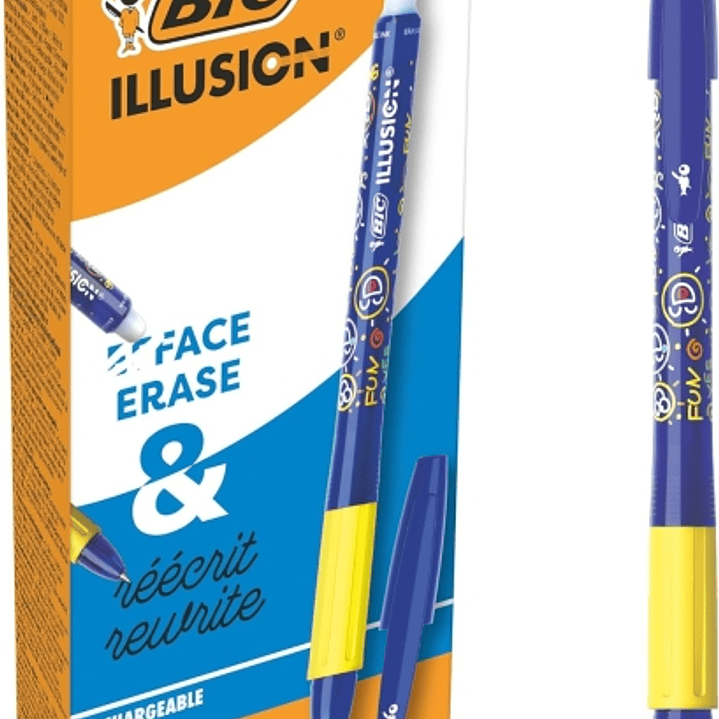 Bic Illusions Boligrafo Borrable - Punta Media de 0.7mm - Grip de Goma - Recargable - Color Azul 1
