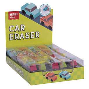 Apli Gomas de Borrar Coche - Expositor con 20 Unidades en 4 Modelos Surtidos - Forma de Coche Que Sirve para Borrar y Jugar - Modelos de Coche, Camion