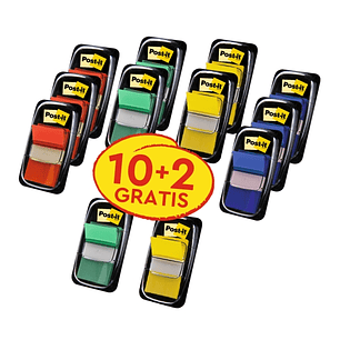 Post-It Index Pack de 12 Dispensadores con 50 Marcadores de Indice Reposicionables - Forma Rectangular - Colores Surtidos