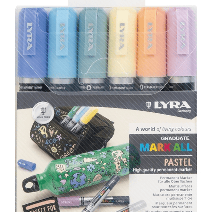 Lyra Mark All Pack de 6 Rotuladores Permanentes - Multisuperficie - Punta Redonda - 2mm - Estuche 6 Unidades - Colores Pastel 1