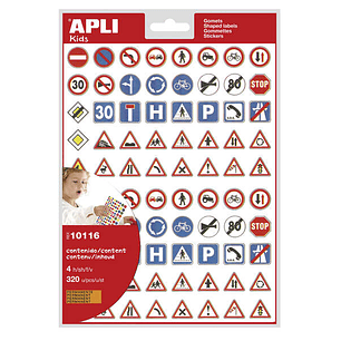 Apli Bolsa de Gomets Tematicos Las Señales de Trafico - 320 Gomets - Adhesivo Permanente - Desarrollados con Educadores - Ideales para Educacion Vial 