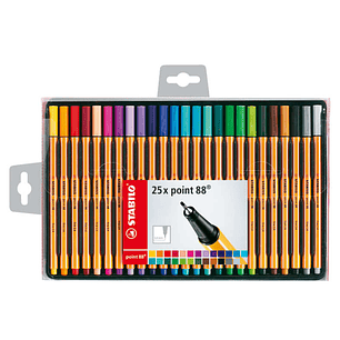 Stabilo Point 88 Pack de 25 Rotuladores de Punta Fina de Fibra - Trazo de 0.4 mm - Tinta con Base de Agua - Colores Surtidos