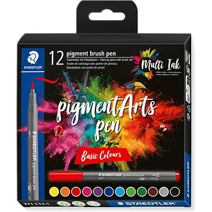 Staedtler 371 Pack de 12 Rotuladores Punta de Pincel Suave - Colores Vivos y Brillantes - No Amarillea con el Paso del Tiempo - Nueva Tinta Multi Ink 