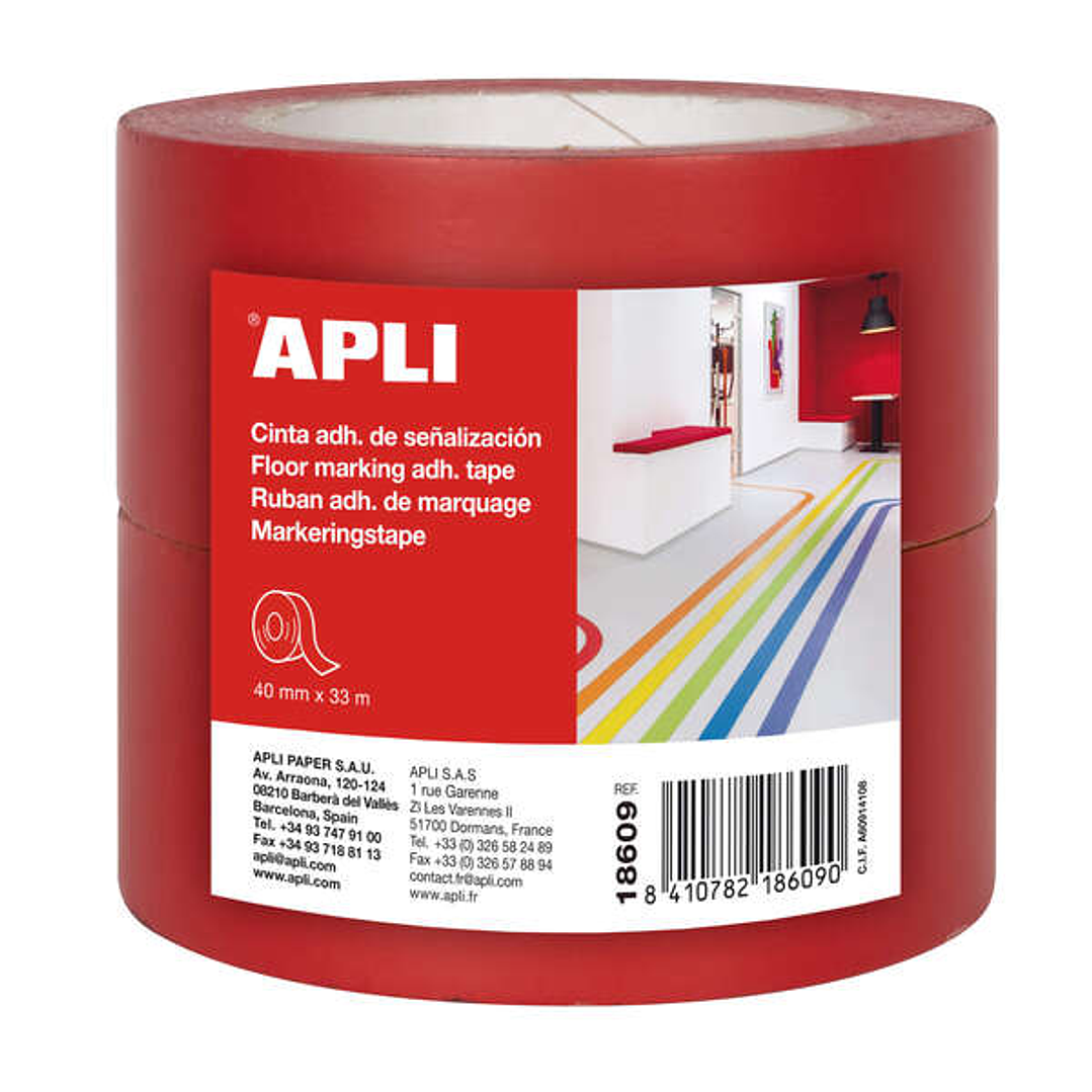 Apli Cinta de Señalizacion Adhesiva PVC 40x33mm 160?m - Desbobinado Silencioso - Adhesivo Solvente - Resistente a Rayos UV 1