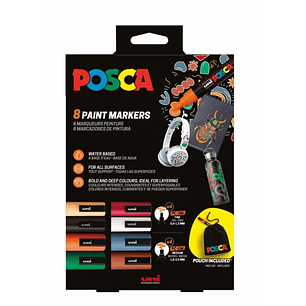 Posca Edicion Limitada Pack de 4 Marcadores de Pintura PC5M + 4 Marcadores de Pintura PC3M + Regalo Bolsa de Tela - Punta Redondeada - Tinta Base al A
