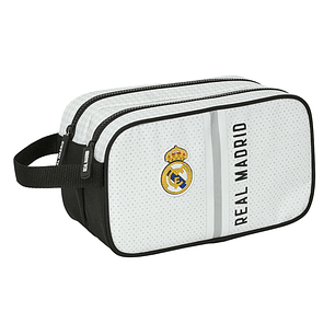 Safta Real Madrid 1ª Equipacion 24/25 Neceser - 2 Compartimentos - Asa de Mano - 26x15x12.5cm - Color Blanco/Negro