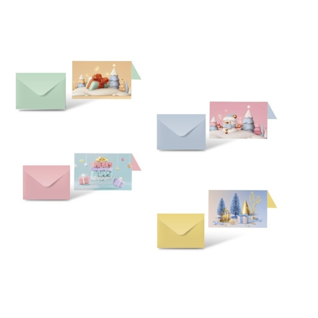 Bismark Pack de 24 Tarjetas de Felicitacion Navideña con Sobre Pastel - Tamaño Tarjeta 12.5x17.5cm - Diseños Variados Pastel 1