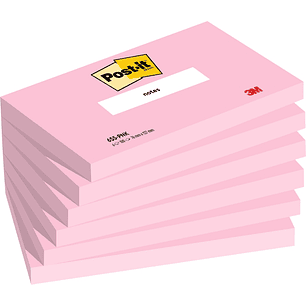 Post-It Pack de 6 Blocs de 100 Notas Adhesivas Reposicionables - Forma Rectangular - 76x127mm - Color Rosa