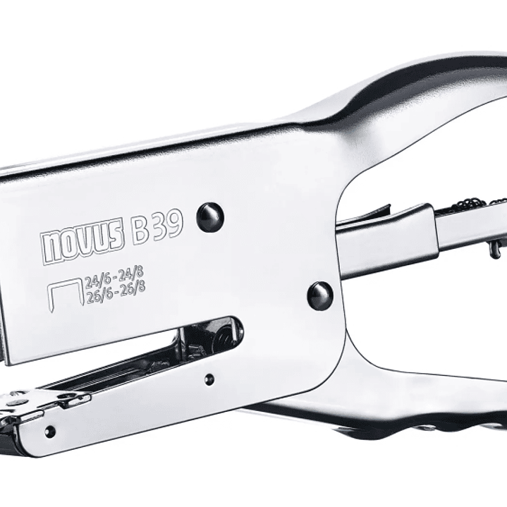 Novus B 39 Grapadora Metalica de Tenaza - Hasta 50 Hojas - Grapado Cerrado y Abierto - Color Cromado 1