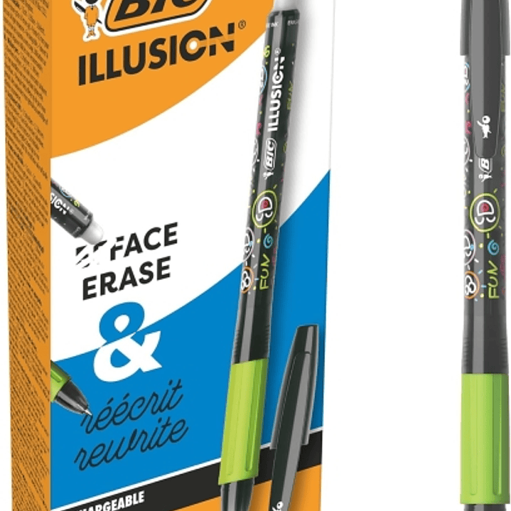 Bic Illusions Boligrafo Borrable - Punta Media de 0.7mm - Grip de Goma - Recargable - Color Negro 1