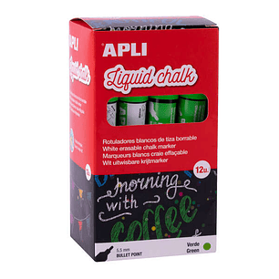 Apli Rotulador de Tiza Liquida Verde - Punta Redonda - Ideal para Pizarras, Plastico, Ventanas, Ceramica, Vinilos, Metal, Etc - Facil de Borrar - Seca