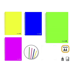 Golden Pack de 4 Cuadernos A4 120 Hojas 90gr Cuadricula 5x5 - Hojas Microperforadas con Banda de Color y 4 Taladros - Tapa Polipropileno - Colores Sur