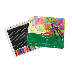Derwent Academy Pack de 24 Lapices de Colores de Gran Calidad - Transferencia de Color Perfecta - Cuerpos de Madera Natural - Colores Surtidos