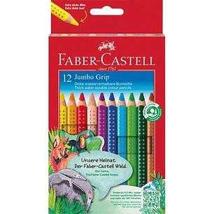 Faber-Castell Jumbo Grip Pack de 12 Lapices de Colores Triangulares con Grip de Agarre - Mina Extragruesa Jumbo - Acuarelable y Lavable - Colores Surt