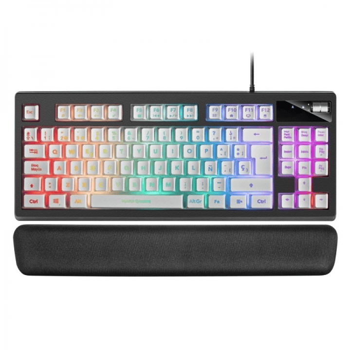 Mars Gaming MKAX Teclado Gaming - Iluminacion RGB 9 Efectos - Diseño Compacto TKL - Tecnologia H-Mech - Control Volumen Roller - Reposamuñecas Memory  1