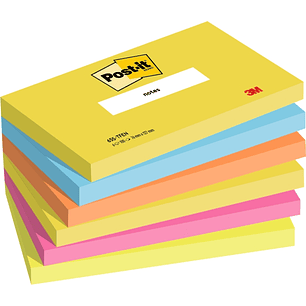 Post-It Pack de 6 Blocs de 100 Notas Adhesivas Reposicionables - Forma Rectangular - 76x127mm - Colores Surtidos