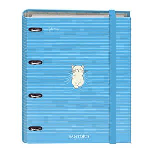 Dohe Santoro Felines Carpeta de 4 Anillas Formato A4 con Recambio de 100 Hojas - 4 Separadores de Colores - Cierre con Goma Elastica - Anillas de 35mm