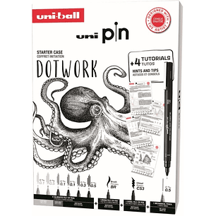 Uni-ball Uni Pin Dotwork Pack de 8 Rotuladores Calibrados 0.1, 0.3, 0.5, Brush y CS3 + 1 Portaminas Shalaku S + 4 Tutoriales + Consejos, Sugerencias y