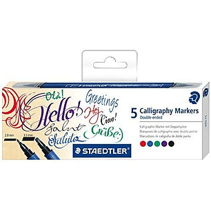 Staedtler 3002 Pack de 5 Rotuladores de Doble Punta para Caligrafia - Tinta Base de Agua - Colores Surtidos