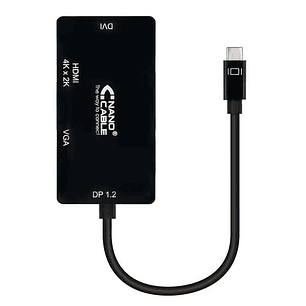 Nanocable Conversor USB-C a SVGA / DVI / HDMI - 3 en 1. USB-C/M-VGA/H-DVI/H-HDMI/H 4K - 10 cm - Color Negro