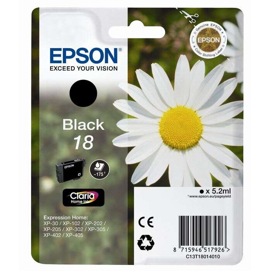Epson T1801 (18) Negro Cartucho de Tinta Original - C13T18014012 1
