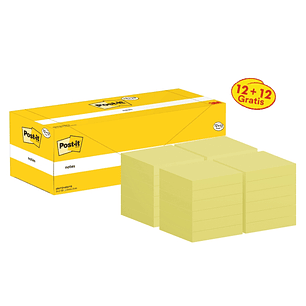 Post-It Pack de 24 Blocs de 100 Notas Adhesivas Reposicionables - Forma Cuadrada - 76x76mm - Color Amarillo Claro