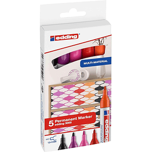 Edding 3000 Pack de 5 Rotuladores Permanentes Colores Calidos - Punta Redonda de 1.5mm - Trazo entre 1.5 y 3mm - Recargable - Secado Rapido - Colores 