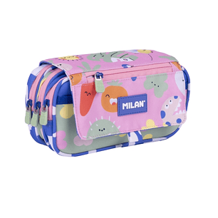Milan Green and Grow Estuche Portatodo con Solapa - Cremallera - 4 Compartimentos - 13x24x10cm - Multicolor