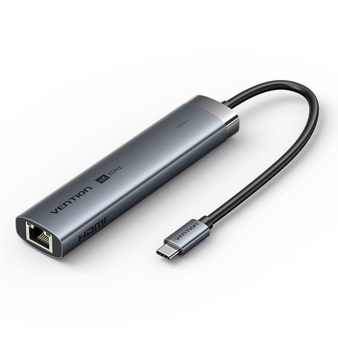Vention Docking Station 6 en 1 USB-C a HDMI/3xUSB3.0/USB-C 3.2 G1/RJ45/PD 100W - 0.15m - Color Gris 1