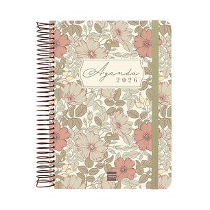 Finocam Cloe Agenda de Espiral en Catalan - Anual 2026 - Planificador - Cierre de Goma - Formato E10 - 175x28x214mm - 1 Dia por Pagina - Color Marron