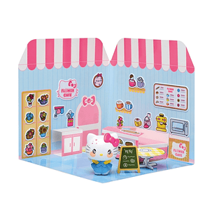 Comansi Sticker House Hello Kitty Flower Cafe - Incluye Figura - Stickers Lavables -  Escenario Adorable - Juego Creativo
