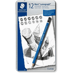 Staedtler Mars Lumograph 100 Pack de 12 Lapices de Grafito - Resistencia a la Rotura - Graduaciones Surtidas
