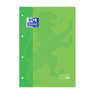Oxford School Classic Recambio Encolado A4 80 Hojas Cuadricula 5x5 - Recuadro del Color de la Tapa - Tapa Color Verde