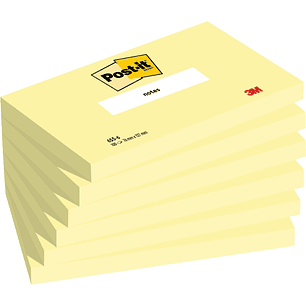 Post-It Pack de 6 Blocs de 100 Notas Adhesivas Reposicionables - Forma Rectangular - 76x127mm - Color Amarillo Claro
