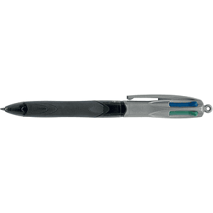 Bic 4 Colours Grip Pro Boligrafo de Bola Retractil con Grip - Punta Media de 1mm - Trazo de 0.4mm - Tinta con Base de Aceite - Cuerpo Gris/Negro Trans
