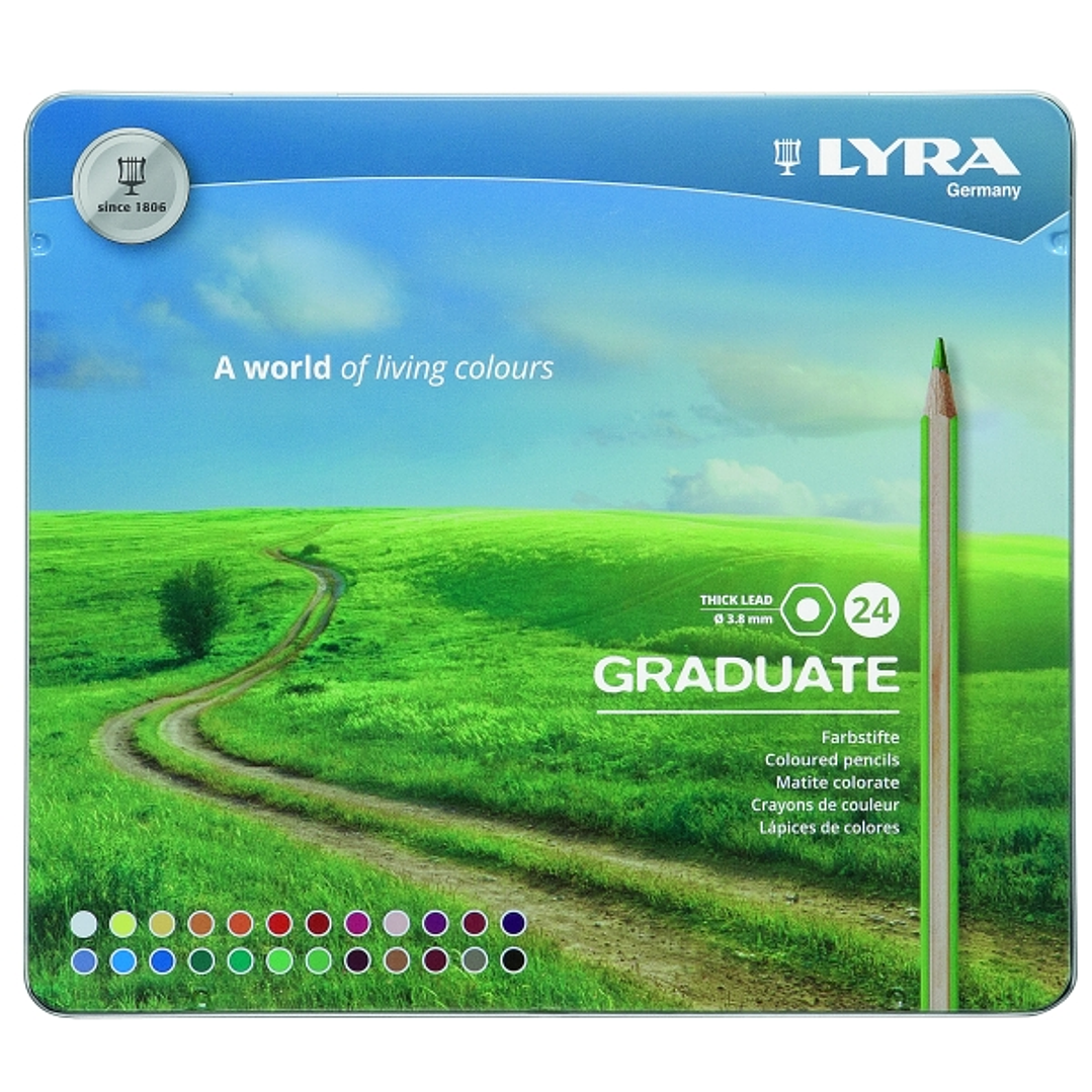 Lyra Graduate Pack de 24 Lapices de Colores - Hexagonal - Estuche de Metal - Color Negro 1