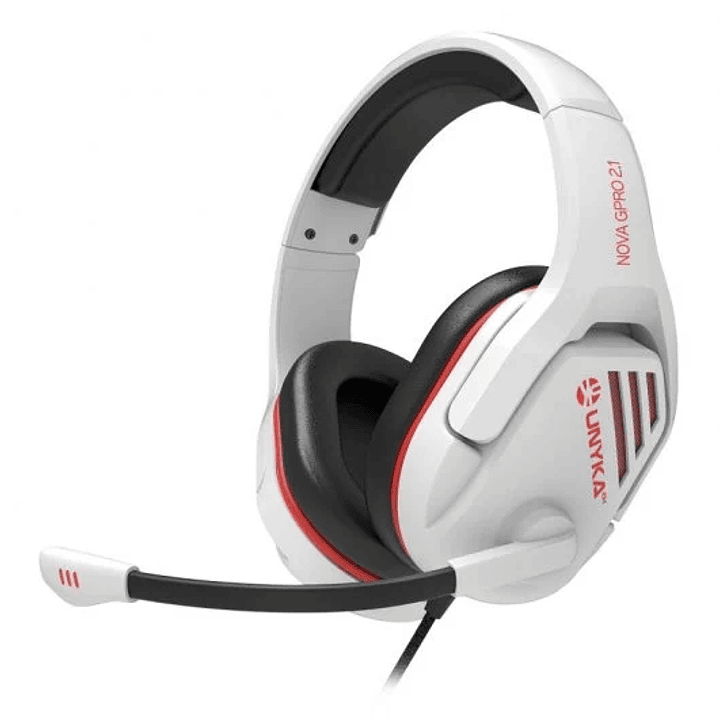 Unykach Gaming Nova Gpro White 2.1 Auriculares con Microfono Ajustable - Diadema Ajustable - Almohadillas Acolchadas - Controles en Cable - Cable de 1 1