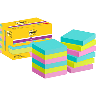 Post-It Super Sticky Pack de 12 Blocs de 90 Notas Adhesivas Reposicionables - Forma Cuadrada - 47.6x47.6mm - Colores Surtidos