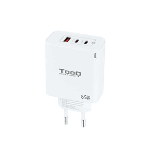 Tooq Cargador de Pared GaN 2 USB-C/PD + USB-A/QC 65W - Color Blanco