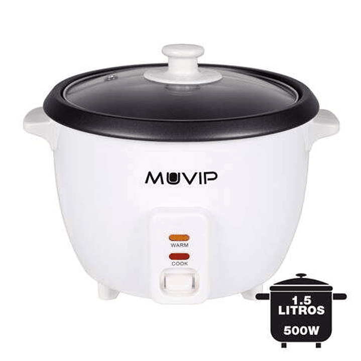 Muvip Arrocera - Capacidad 1.5 Litros - Potencia 500W - Sistema de Coccion y Calentamiento - Recipiente Interior de Aluminio Antiadherente - Tapa de C 1